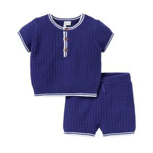 Janie And Jack Girls  Waffle Knit Matching Set, Blue
